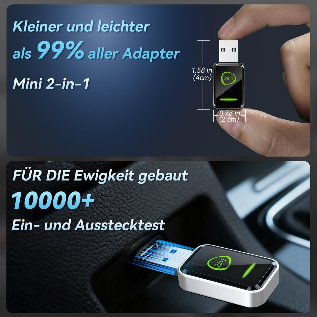 Wireless CarPlay Adapter,Android Auto Wireless Adapter,Plug & Play,Auto-Reconnect,Mini & Stabiler 2-