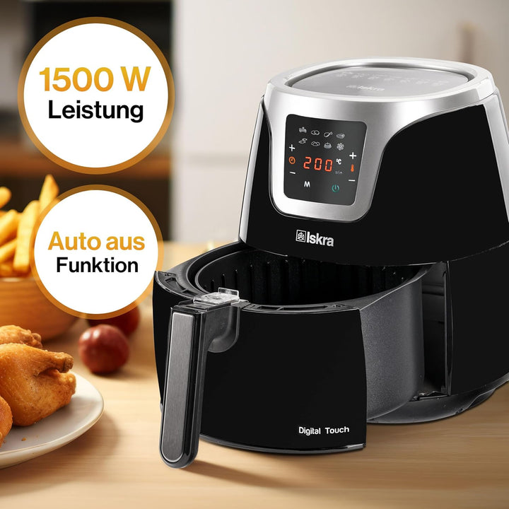 Iskra Heissluftfritteuse klein | 3.2L Airfryer | Touchscreen mit 8 Programmen | Gesunde Fritteuse oh