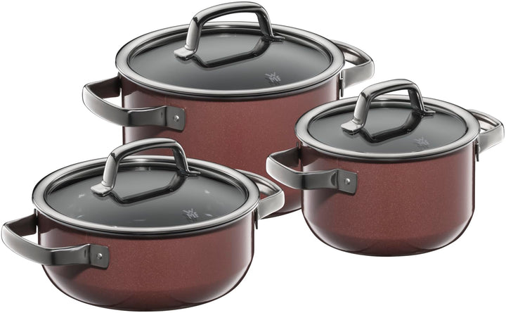 WMF Fusiontec Mineral Topfset Induktion 3-teilig, Kochtopf Set mit Glasdeckel, High-Tech Keramik, ba