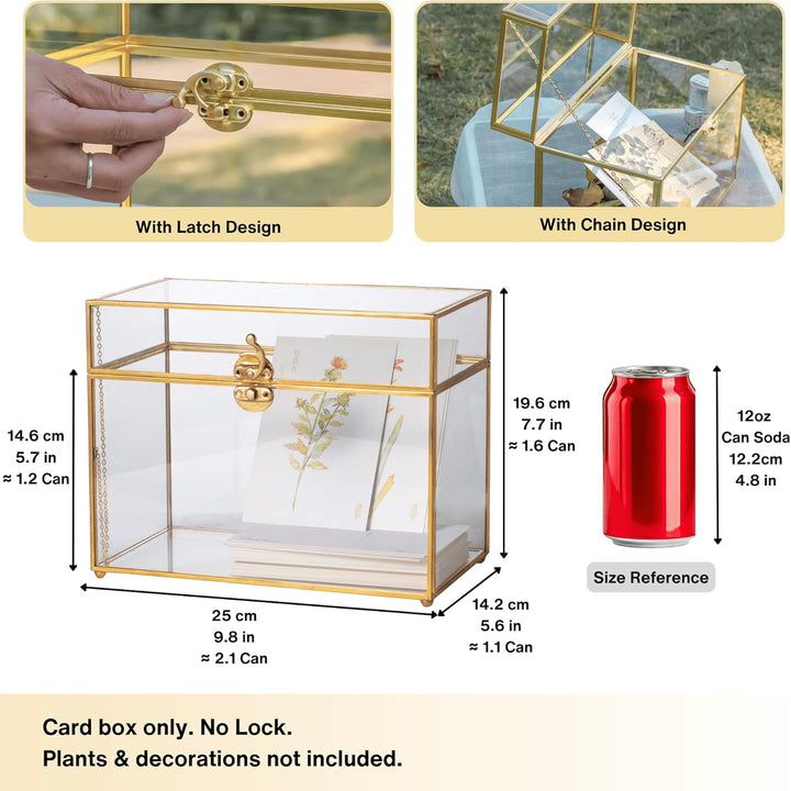 NCYP Glaskarten-Box, grosses geometrisches Terrarium, goldfarben, handgefertigt, Messing, Vintage, r