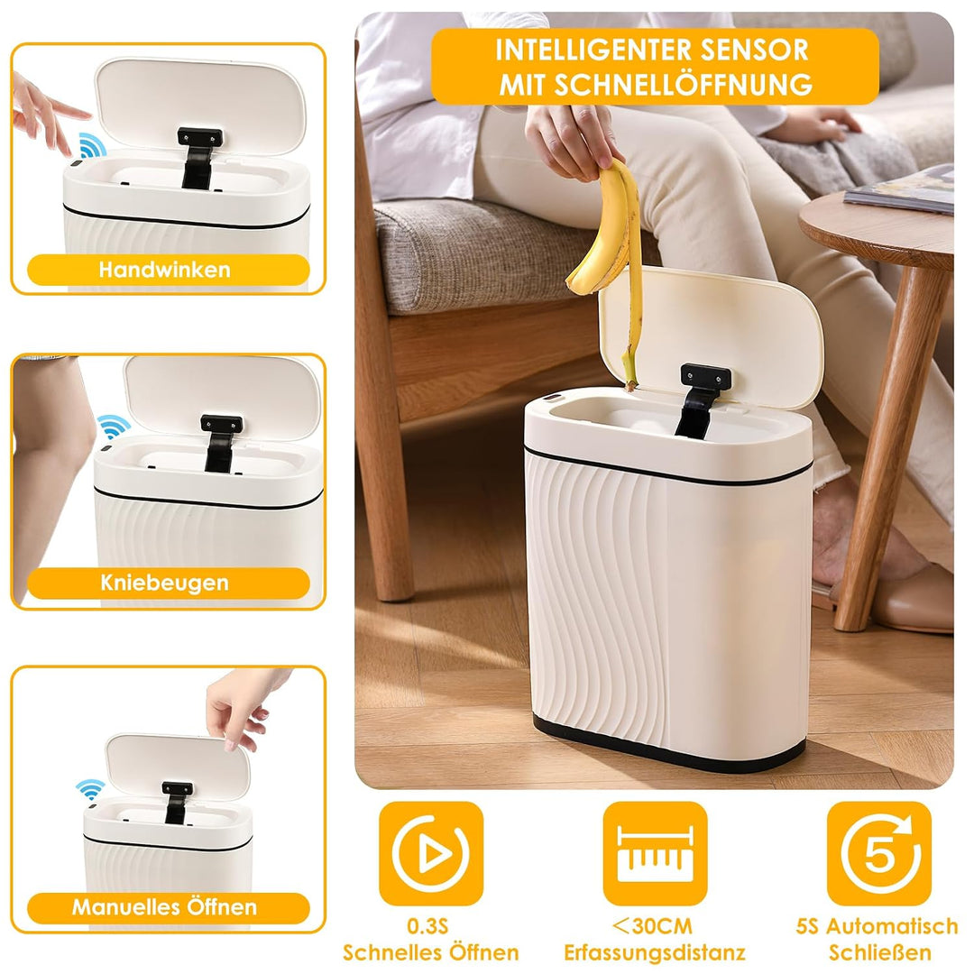 Dreamhigh 8L Mülleimer Mit Sensor, Sensor Mülleimer mit Deckel, Elektrischer Mülleimers Luftdichter,