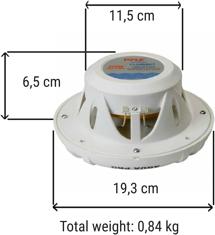 Pyle 2 Lautsprecher PLMRX67 weiss 2 Wege 250 watt max 19,3 cm wasserdicht ideal für Schwimmbad Boot