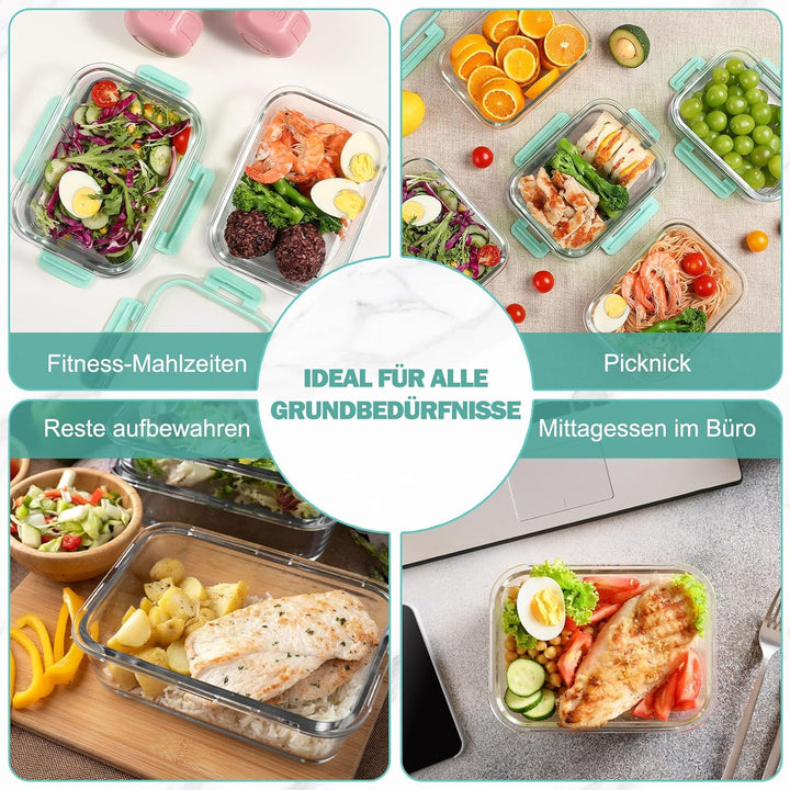 YASHE 5 Teile Glasbehälter mit Deckel, 1040ml Stapelbar &amp; Luftdicht Meal Prep Boxen Glas für Spülmas