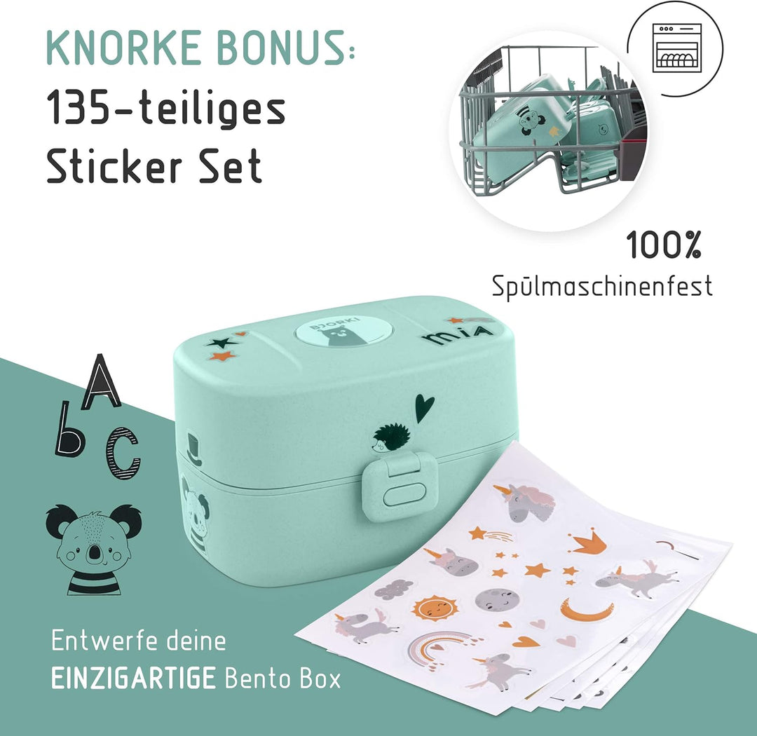BJORKI® Bento Box für Kinder inkl. Bonus Namensticker - Auslaufsichere Lunchbox mit Fächern - Nachha