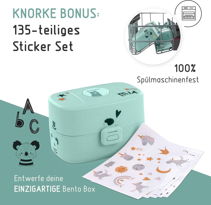 BJORKI® Bento Box für Kinder inkl. Bonus Namensticker - Auslaufsichere Lunchbox mit Fächern - Nachha