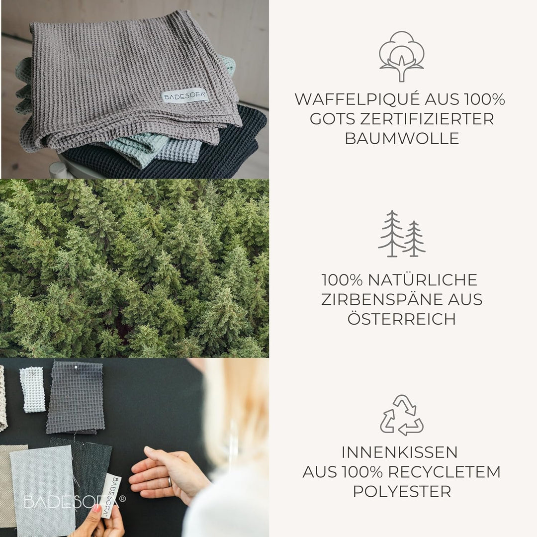 SAUNASOFA™ Zirbenkissen für Sauna – Duftkissen aus 100% Bio-Baumwolle, skandinavisches Design – Hand