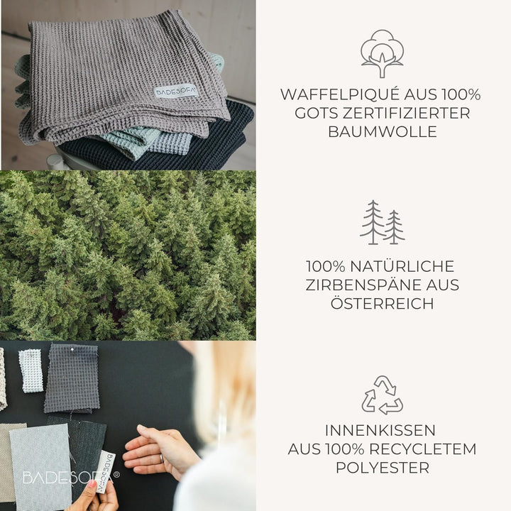 SAUNASOFA™ Zirbenkissen für Sauna – Duftkissen aus 100% Bio-Baumwolle, skandinavisches Design – Hand