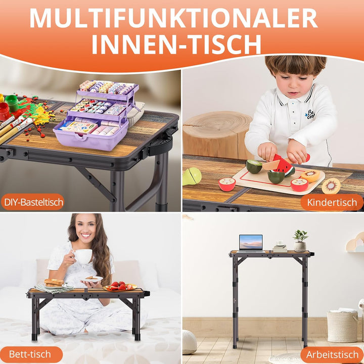 FUNYKICH Campingtisch Klapptisch 58x40cm, Faltbarer Grilltisch mit 3 Höhen Verstellbarer(26/48/70cm)