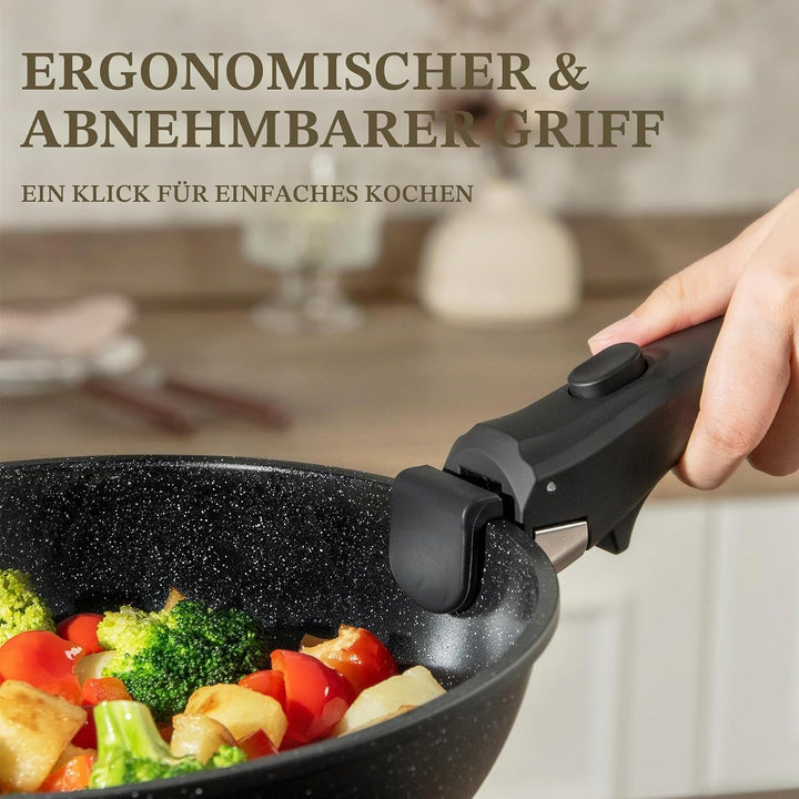 Keramik Topfsets Pfannenset 23 Teilig Antihaft Kochgeschirr mit Abnehmbarem Griff Stapelbar Topfset
