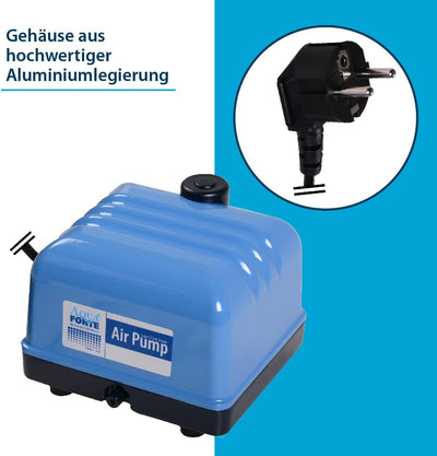 AquaForte Hi-Flow V-60 Luftpumpe, Aluminiumgehäuse, Leise und Leistungsstark, Leistung 35 Watt, Kapa