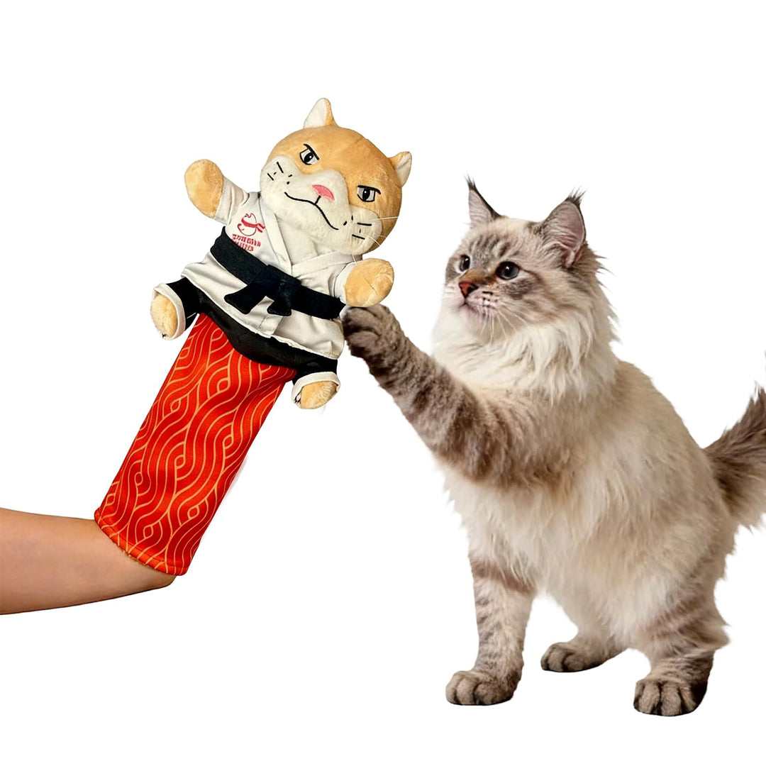Handpuppe für Katzen mit Unterarmschutz, bewegliche Gliedmassen, 53 cm | Plüsch-Tierpuppe, weich und