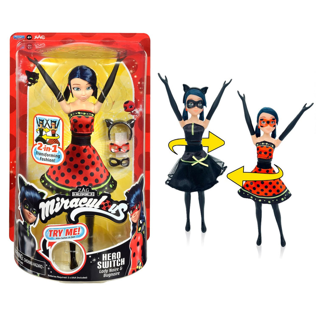 BANDAI - Miraculous - Verwandlungspuppe Ladybug - 26 cm Puppe, die Sich in Lady Noire und Bug Noire