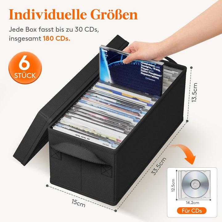 Lifewit CD Aufbewahrungsbox 6er Pack, stapelbarer CD Aufbewahrungsbehälter, faltbarer CD Behälter mi