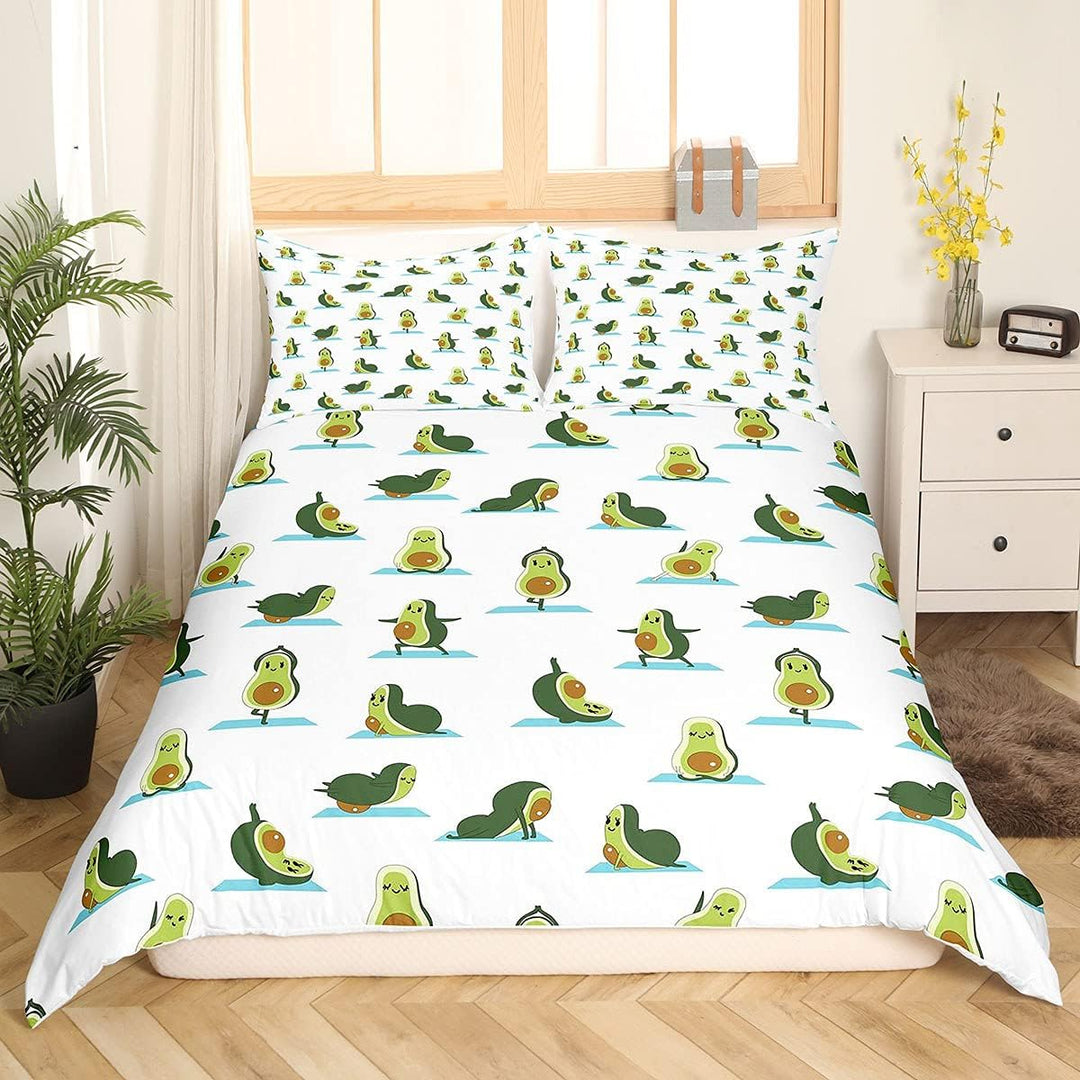 Homemissing Avocado Bettwäsche Set 135x200cm Kinder Niedlich Karikatur Yoga Avocado Drucken Betten S