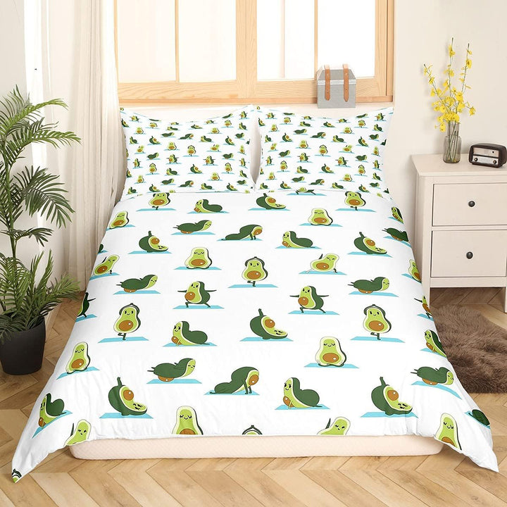 Homemissing Avocado Bettwäsche Set 135x200cm Kinder Niedlich Karikatur Yoga Avocado Drucken Betten S