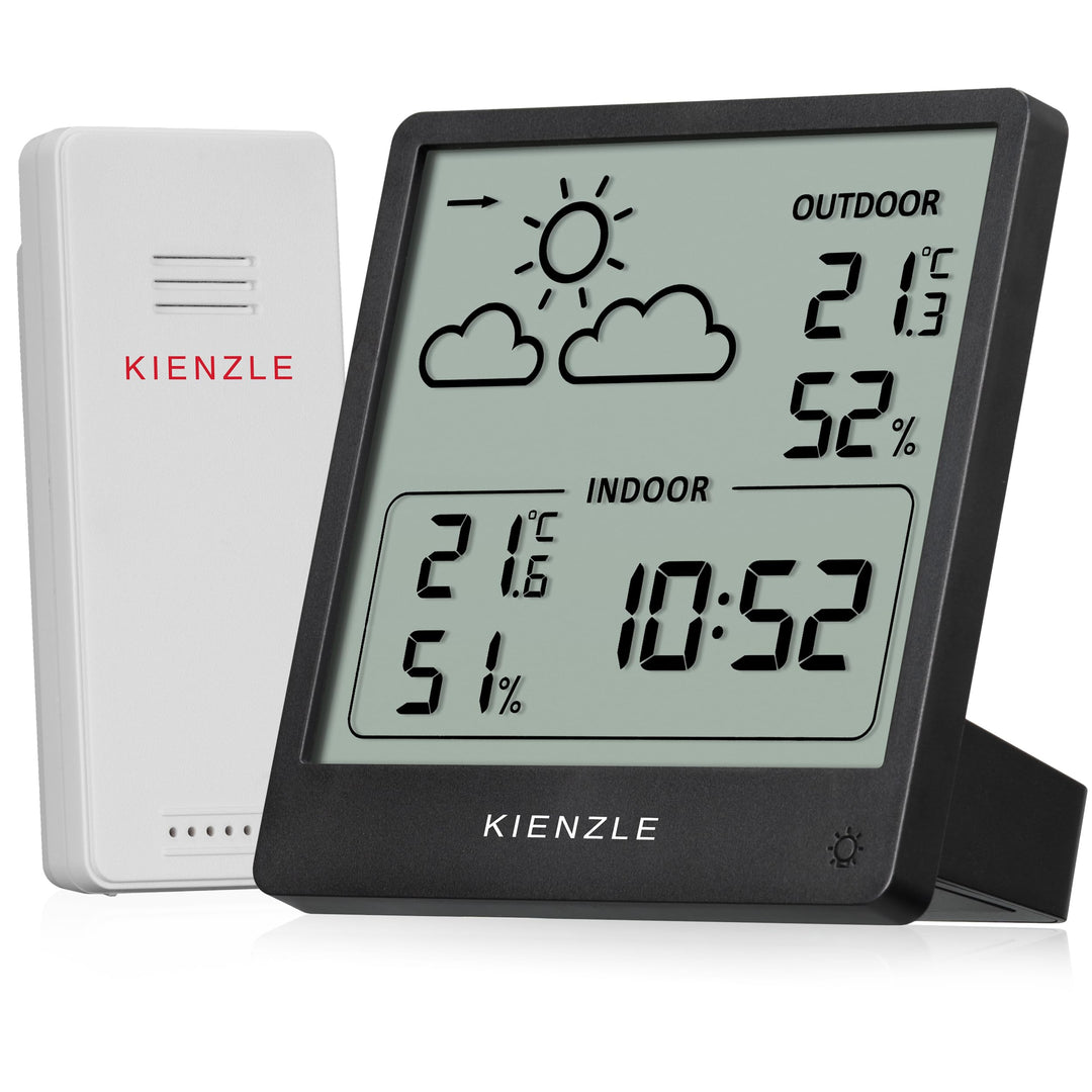 Kienzle Funkwetterstation mit Aussensensor Slim Design für Temperatur Luftfeuchtigkeit Wettervorhers