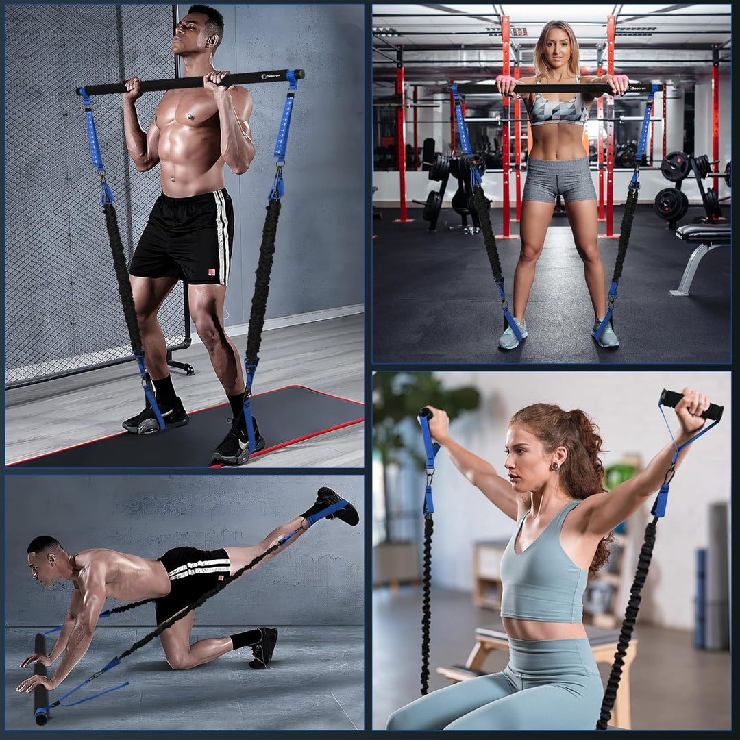 Goocrun Tragbares Pilates-Stangenset von mit Widerstandsbändern für Männer und Frauen – 3er-Set Übun