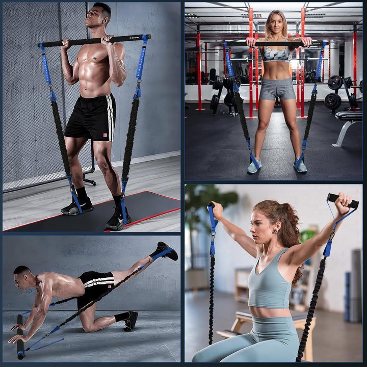 Goocrun Tragbares Pilates-Stangenset von mit Widerstandsbändern für Männer und Frauen – 3er-Set Übun