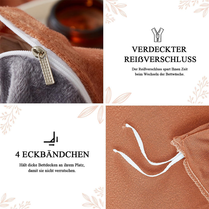 Tospass Winter Bettwäsche 135x200cm Plüsch Flanell Fleece Karamell Grau Warm Winterbettwäsche Flausc