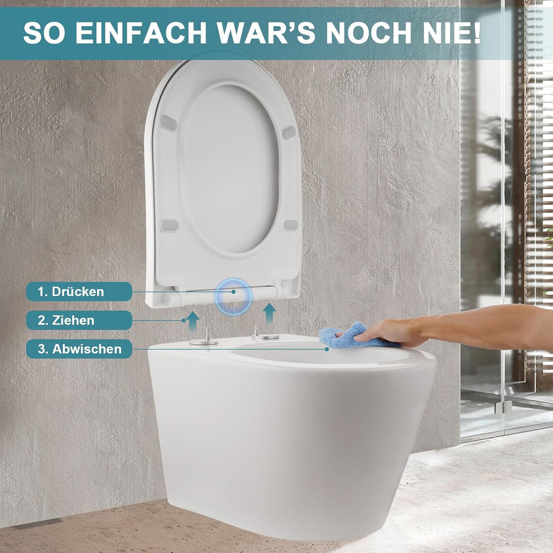 MEEJEE Toilettendeckel Lange D Form 460x365 mm, WC Sitz mit Absenkautomatik, Soft Close Klobrille, W