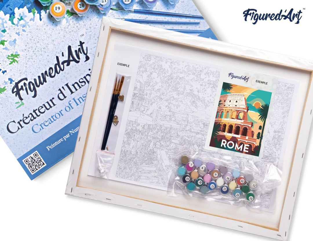 Figured'Art Malen Nach Zahlen Erwachsene Mit Rahmen Reiseplakat Rom - Paint by Numbers Basteln DIY B