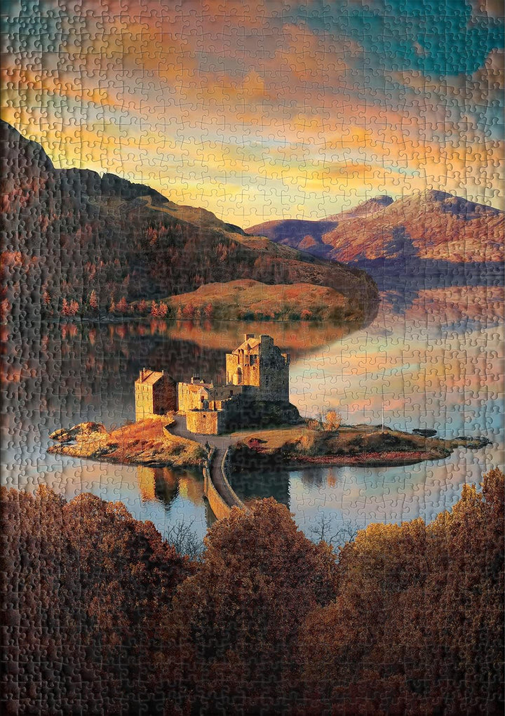 Ulmer Puzzleschmiede - Schottland-Puzzle 1000 Teile „Eilean Donan Castle“ - Malerisches Puzzle-Motiv