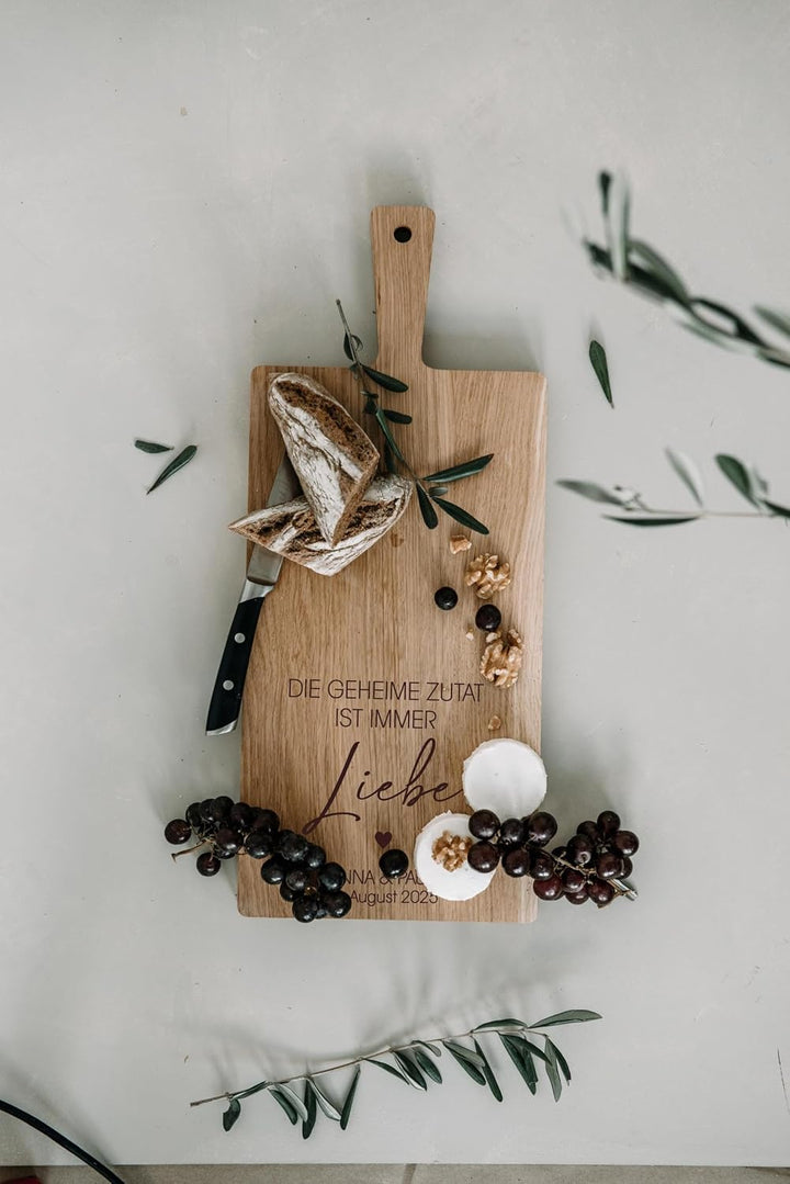 Schneidebrett Eiche massiv mit Gravur personalisiert, 2 Grössen Mit Eigener Gravur 48L x 20B cm, Mit