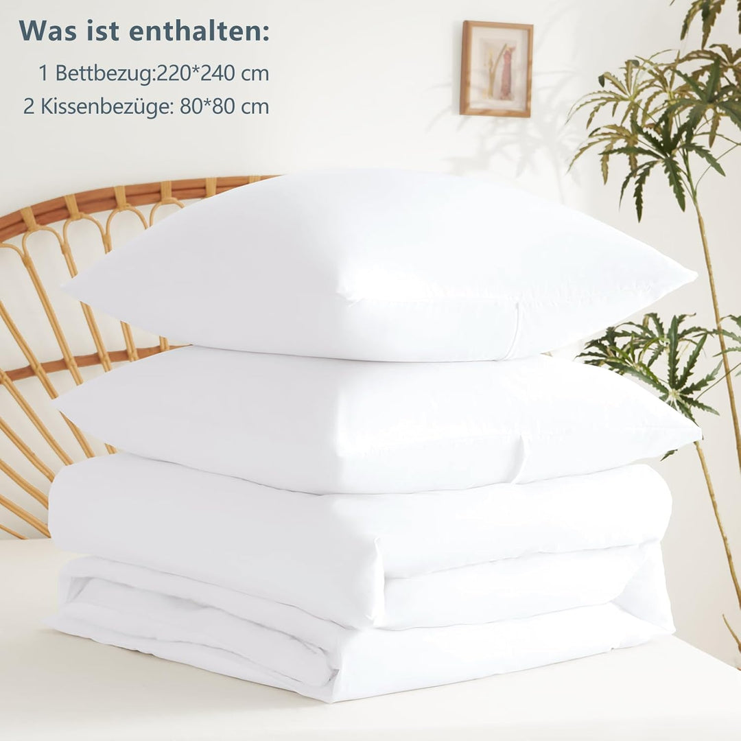 WAVVE Bettwäsche 220x240 3 teilig Weiss - Bettbezug 220 x 240 Set mit Kissenbezüge 80x80 cm, Bettwäs