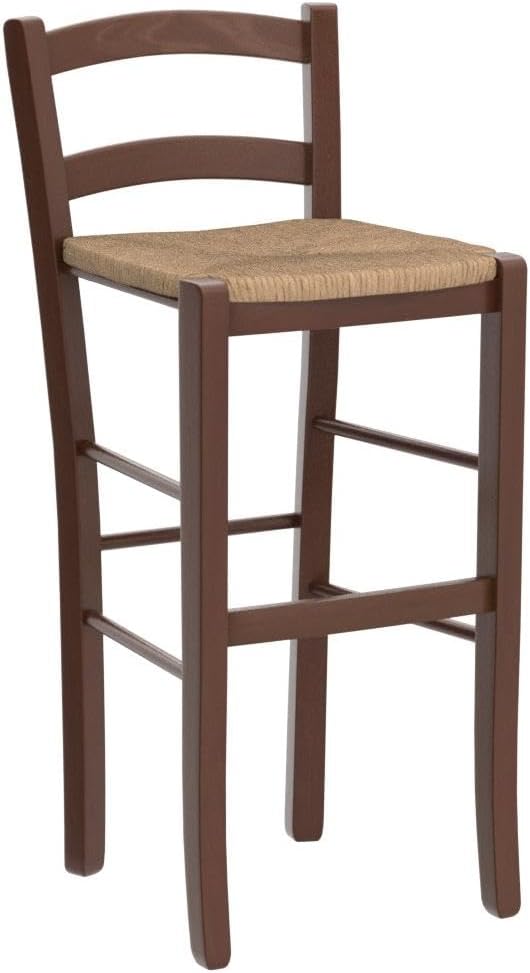 Hocker aus Massivholz mit Sitzfläche aus Stroh, Höhe 67 cm, vom Erde neu montiert