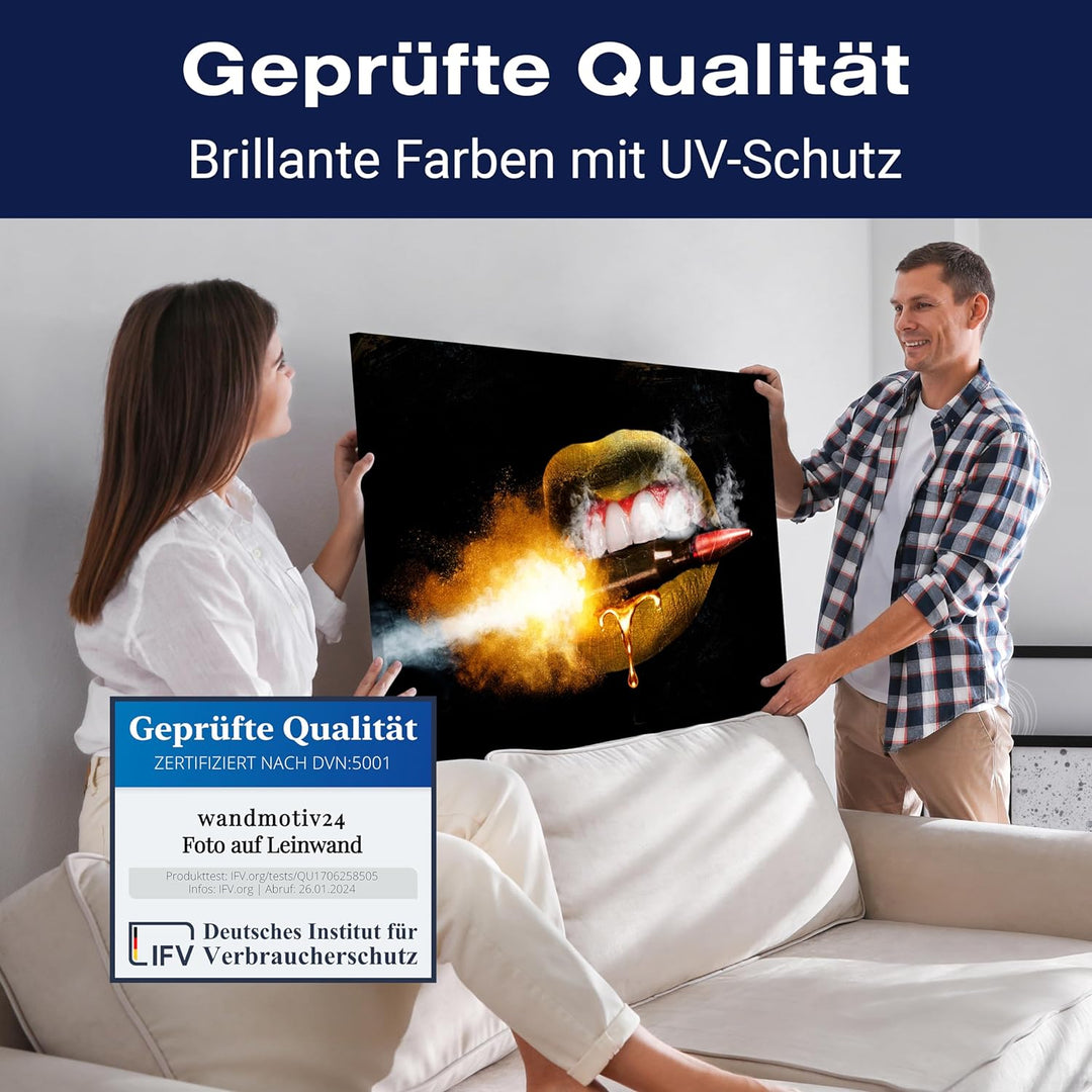 wandmotiv24 Leinwandbild 260 g/m² - Kunstdruck auf Leinwand - Wandkunst - Wandbild mit Frauen Lippen