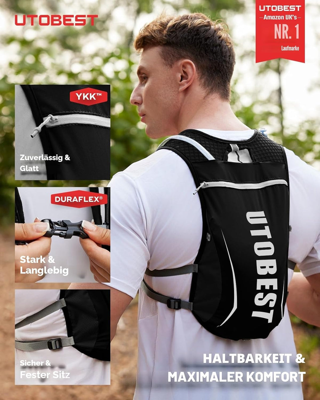 UTOBEST Trinkrucksack 5L, Laufweste, Herren Damen Ultraleicht Laufrucksack für Laufen, Marathon, Jog