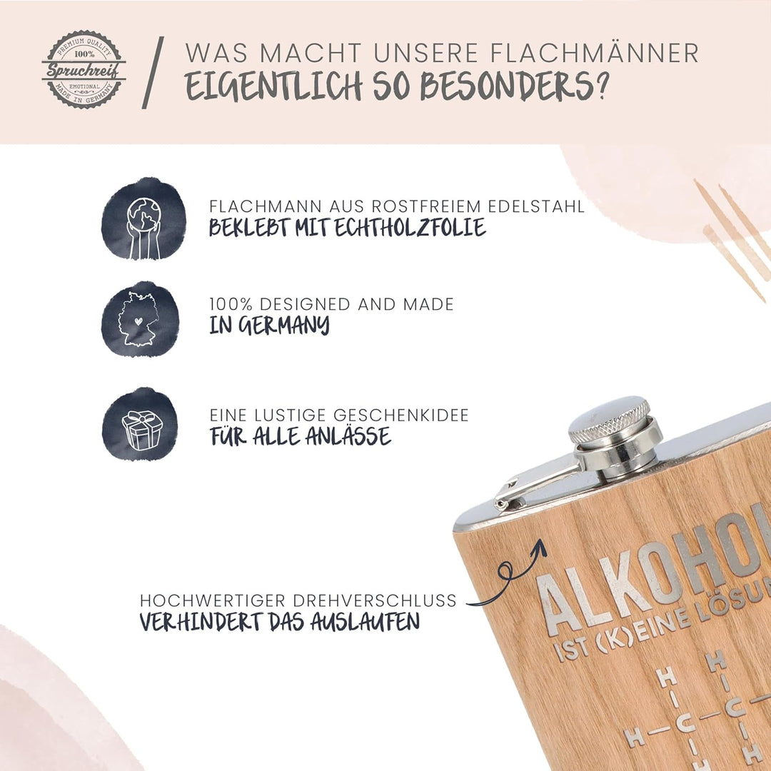 · Flachmann aus Edelstahl mit Gravur · Geschenke für Männer · Flachmann aus Holz · Geschenke für Fre