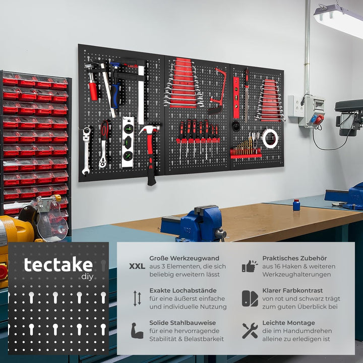 tectake® Werkzeug Lochwand aus Metall, 120 x 60 x 2 cm, Werkzeugwand Lochplatte, inkl. Werkzeughalte