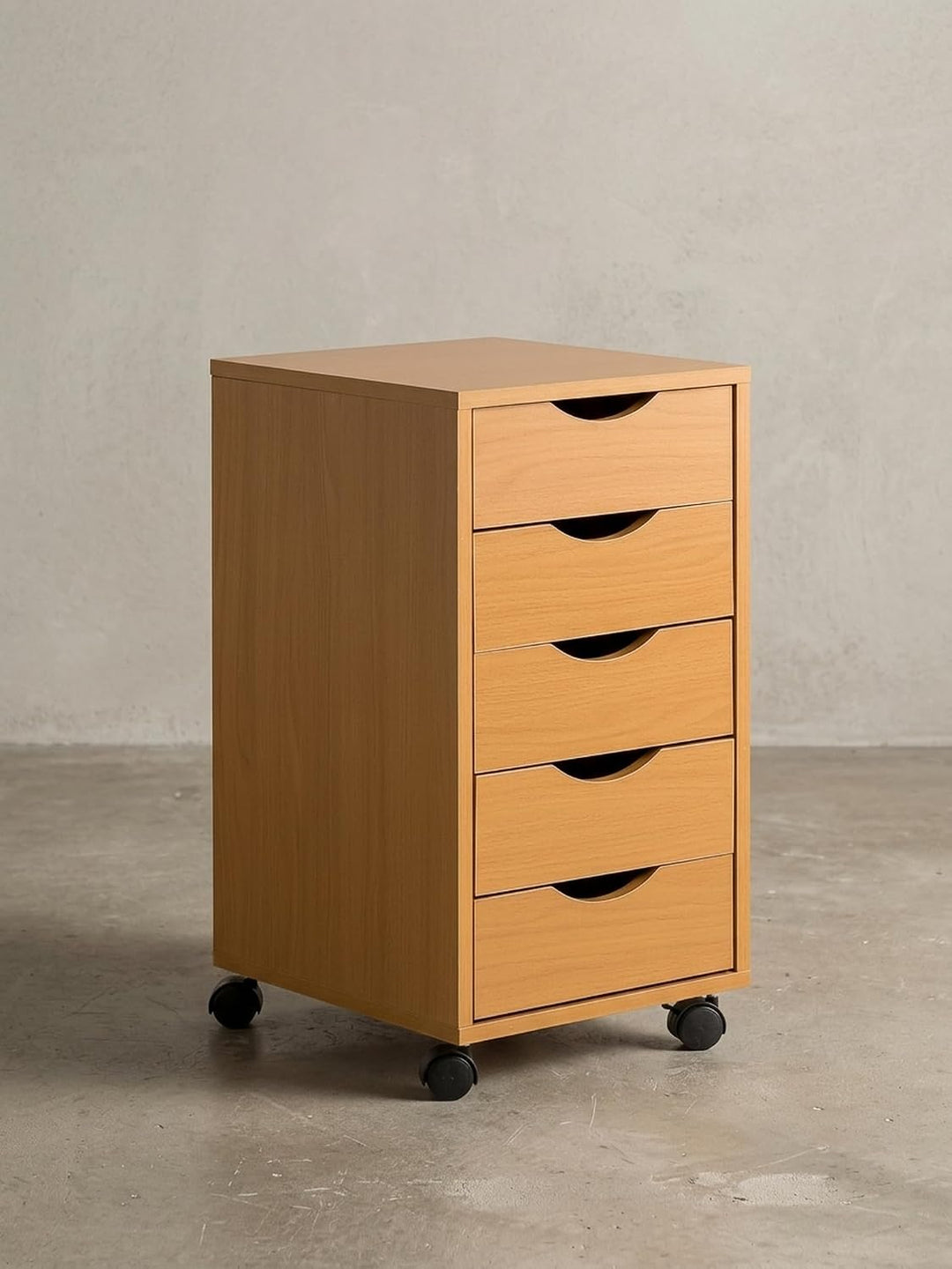 Rollcontainer WL5.924 33x64x38cm Buche MDF-Holz | Schreibtisch-Container Rollschrank 5 Schubladen |