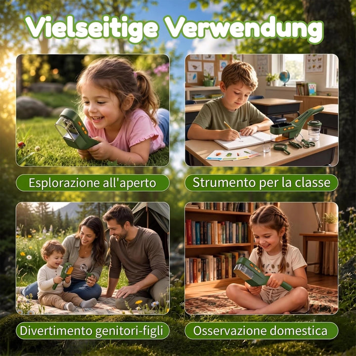 3-in-1 Insektenfänger für Kinder, Mikroskop für Kinder mit 2,4-Zoll-IPS-Display, 500X Vergrösserung