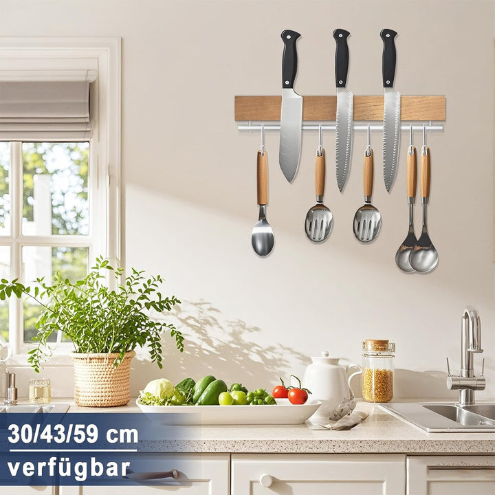 Dmore Magnetleiste Messer mit 5 Haken,30 cm Messerhalter magnetisch aus Holz, Magnet Messerhalter mi