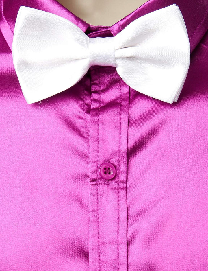 PARKLEES Herren Glänzend Slim Fit Satin Langarmhemd Frezeit Business Hemd für Party Nachtclub M Lila