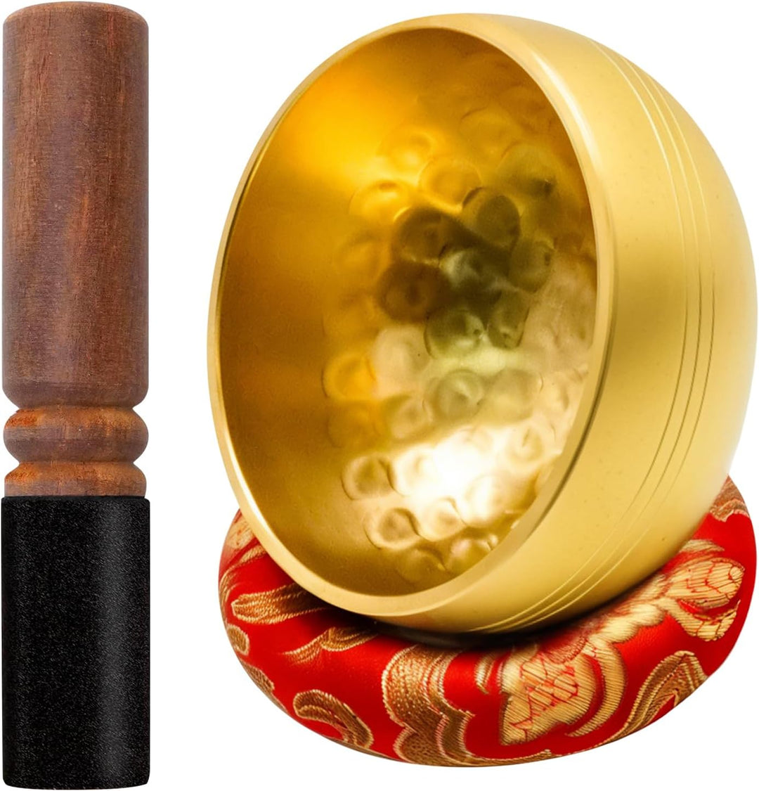 Tibetische Klangschalen-Set, Handgefertigte Schale mit Holzschlägel und Kissen, 8 cm Klangschale für