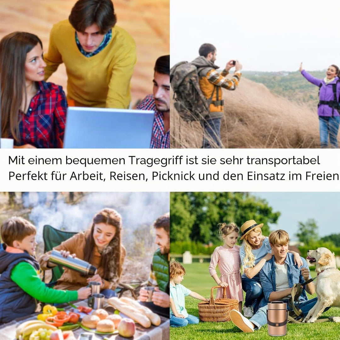Thermobehälter für Essen, 2,3L Isolierter Lebensmittelbehälter 304 Edelstahl 3 Lagen Lecksicherer Wa