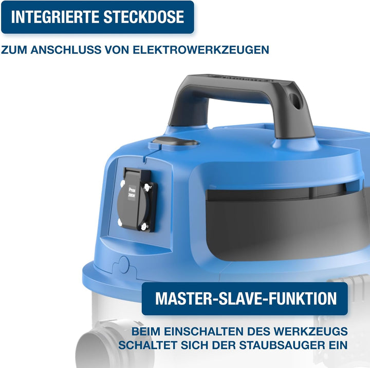 HYUNDAI Nass- / Trockensauger VCWD1630E, 1600 W, 30l Edelstahltank, Sauger mit Ausgangssteckdose, Ma