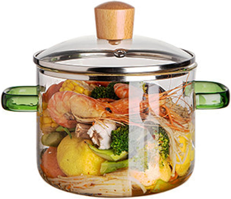 Klare Töpfe zum Kochen, Glaskochtopf, 1,6 l Doppelgriff klarer topf mikrowavierbares Glas Kochtopf H