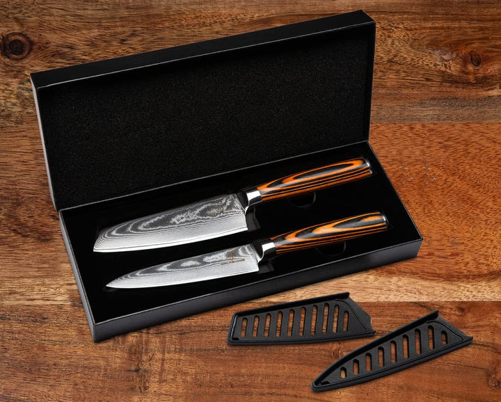 Wolfblood Damastmesser-Set 2er (24cm) Profi-Damast-Küchenmesser Set aus 67 Lagen Damaststahl I Küche