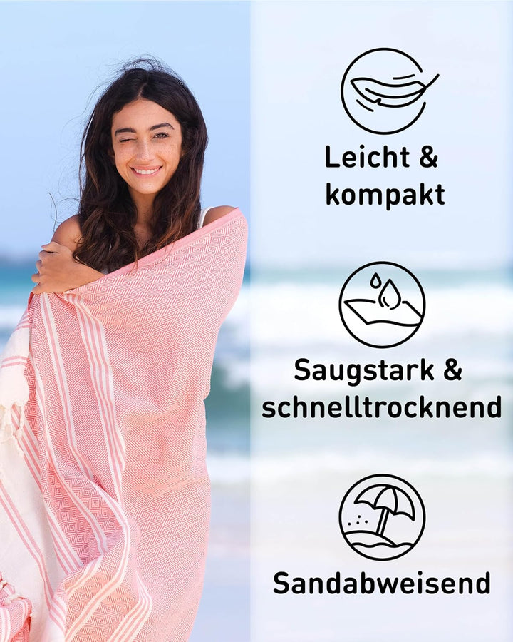 Fit-Flip Hamamtuch aus 100% Baumwolle – saugfähig und schnelltrocknend – türkisches Saunatuch, Stran
