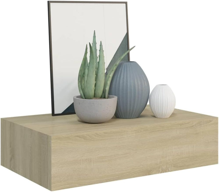 Schubladenregal 40x23,5x10 cm 2 Pcs MDF, Metall Eichefarben Wandschrank Mit Schublade Mit Schublade