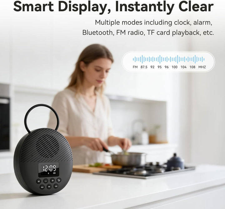 AGPTEK Bluetooth Lautsprecher Tragbare Mini Musikbox Bluetooth 5.4 mit LED Anzeige, FM-Radio & Wecke
