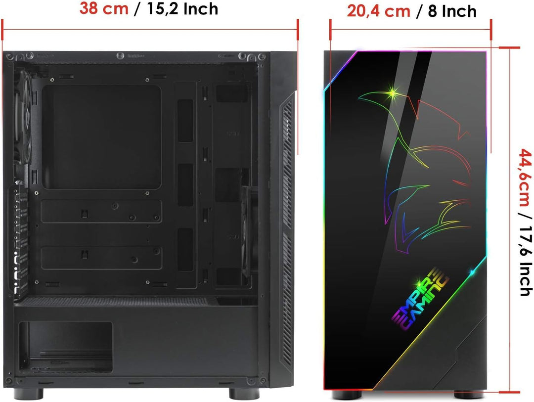 EMPIRE GAMING – PC Gehäuse Spartan ARGB mittelgrosser Gehäuseturm ATX – Fassade mit LED Hintergrundb