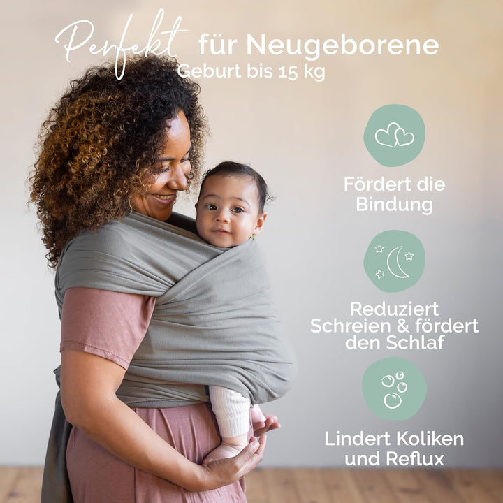 Boba Babytragetuch ab Geburt bis 15 kg - Kuschelweiches & Stützendes Baumwollfrottee, Tragetuch Baby