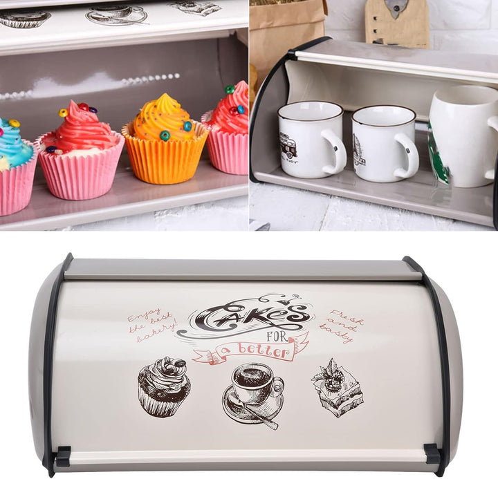 Natudeco Grosser Brotkasten, Brot-Organizer, Cupcake-Spender, Metall-Brothalter Mit Rolldeckel-Tür,