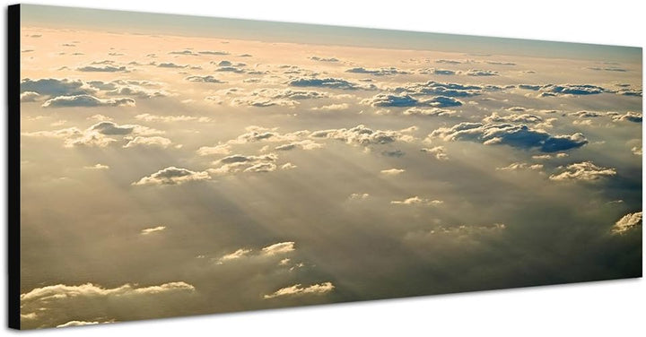 Paul Sinus Art Panoramabild auf Leinwand und Keilrahmen 150x50cm Himmel Wolken Nebel Morgenlicht