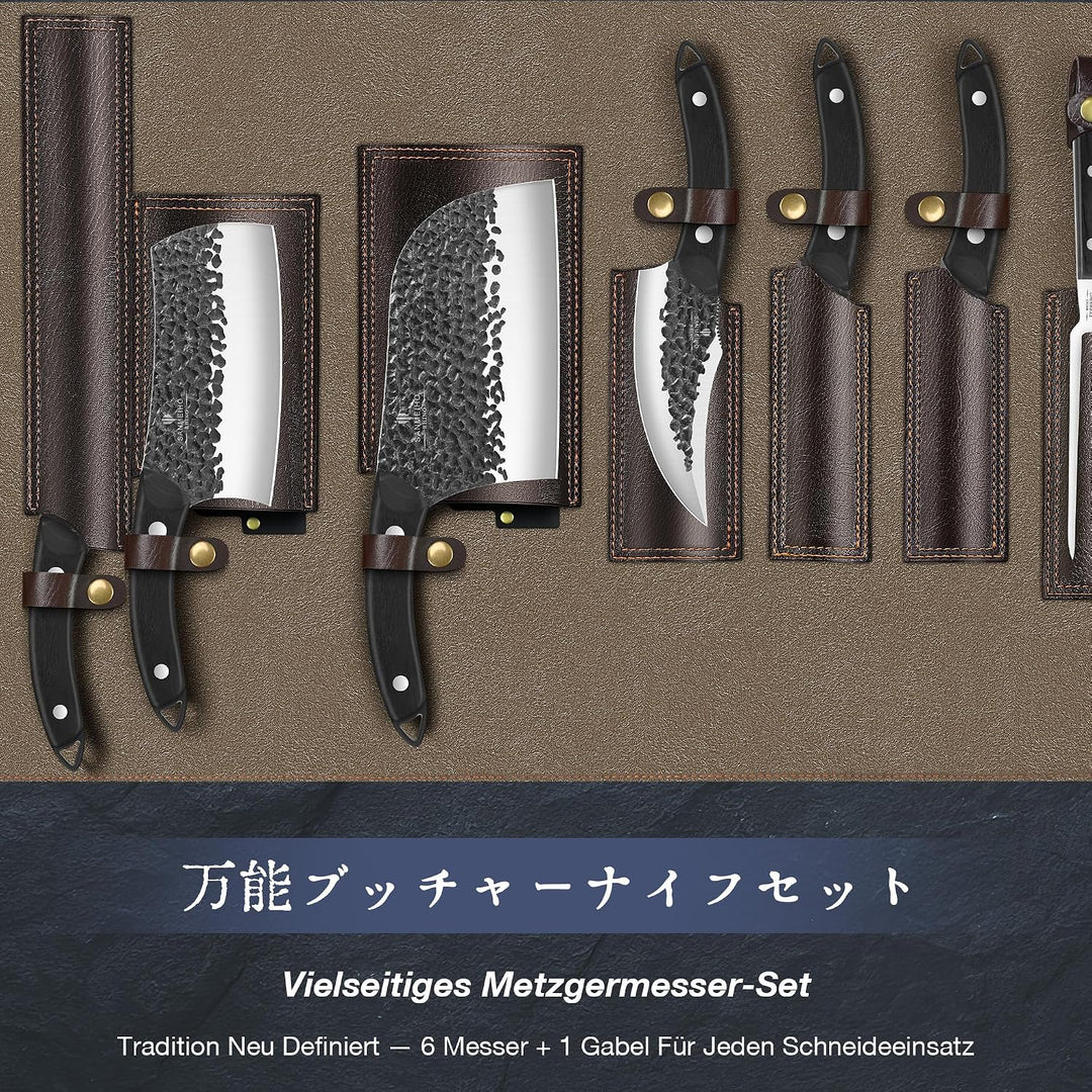 SANMEIHO 8-Teilig Metzgermesser Set mit Messertasche